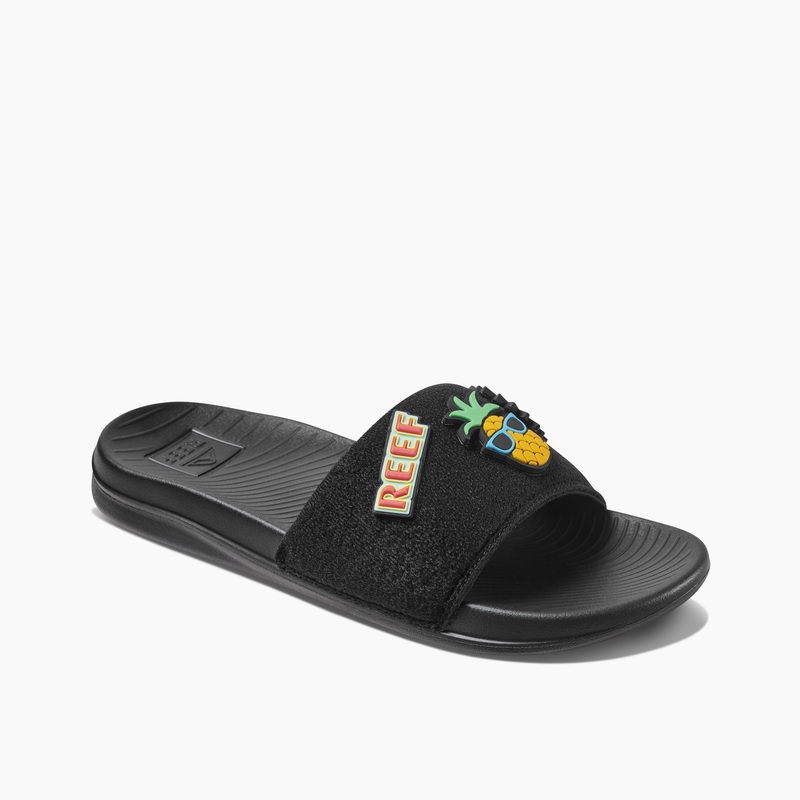 Women's Reef Patch Me Up Slides Black | nBX12JvftUr