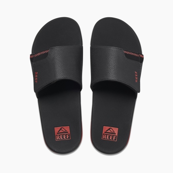 Men's Reef Fanning Slides Black / Red | 1blGKM99ZV4