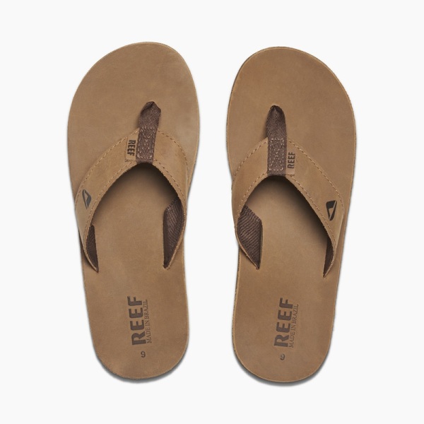 Men's Reef Leather Smoothy Flip Flops Brown | 8qfk0k66vdr