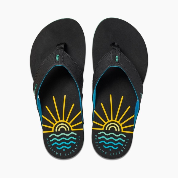 Men's Reef Newport X Life Is Good Flip Flops Black | HxGQ381qiJG