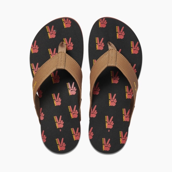 Men's Reef Newport X Life Is Good Flip Flops Black | KDqcGxfqsVd