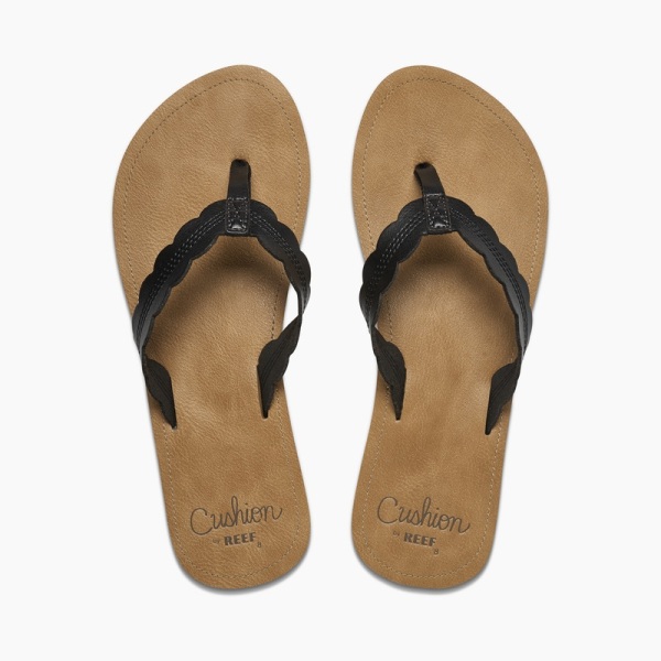 Women's Reef Cushion Celine Flip Flops Black / Brown | OYbYf3z42Sq