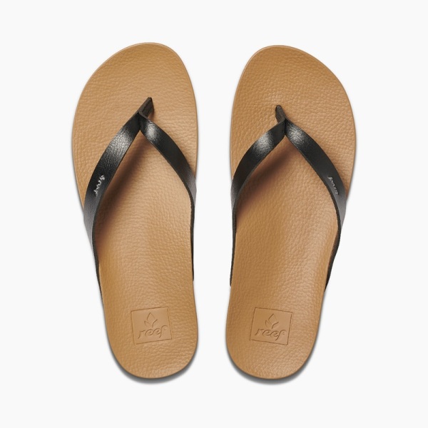 Women's Reef Cushion Court Flip Flops Black / Beige | 6i4uEgkJq5D