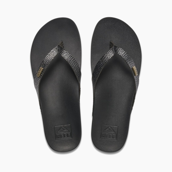 Women's Reef Cushion Court Flip Flops Black | hiTaZCPrX3A