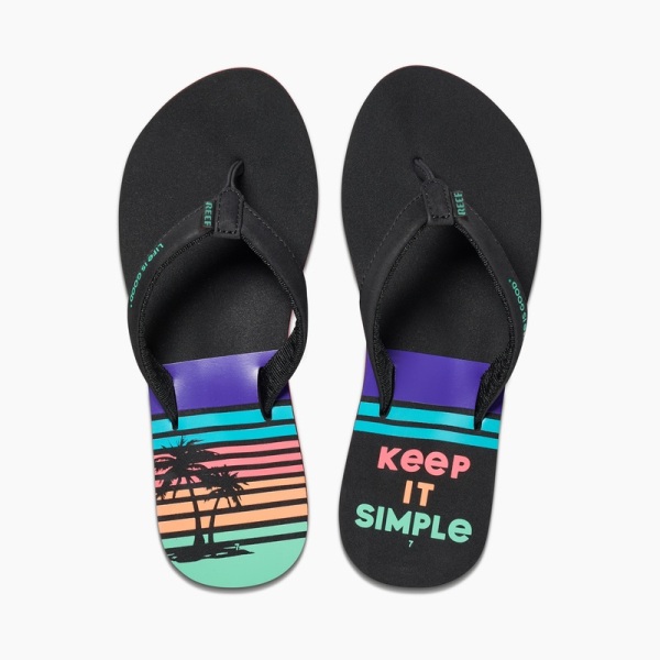 Women's Reef Cushion Sands X Life Is Good Flip Flops Black | ENfwETgelKf