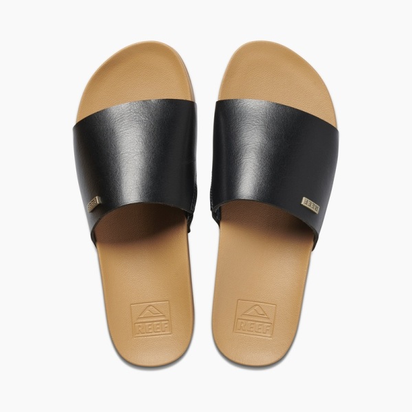 Women's Reef Cushion Scout Slides Black / Beige | d25zPjDjbsK