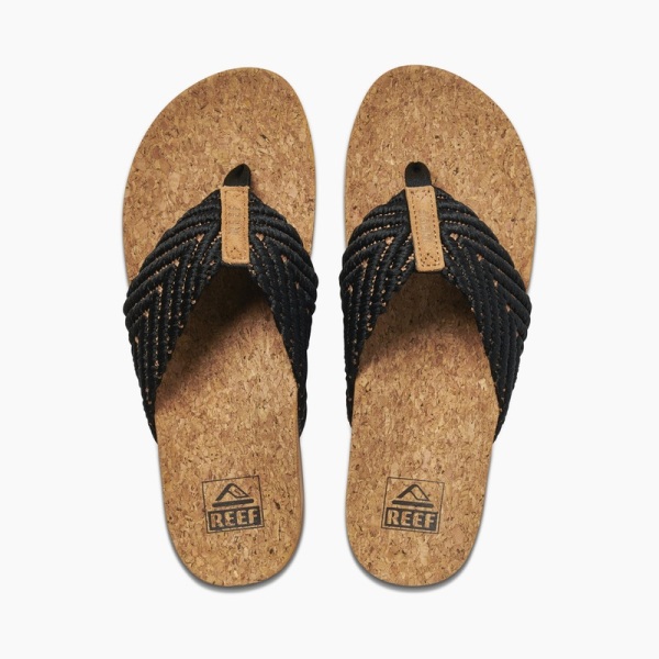 Women's Reef Cushion Strand Flip Flops Black / Beige | 8R4KOhtAAtt