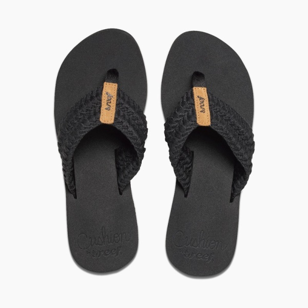 Women's Reef Cushion Threads Flip Flops Black | GWEOZS60WVS