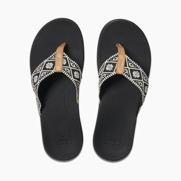 Women's Reef Ortho Woven Flip Flops Black / White | Pjpm5G1Nis5