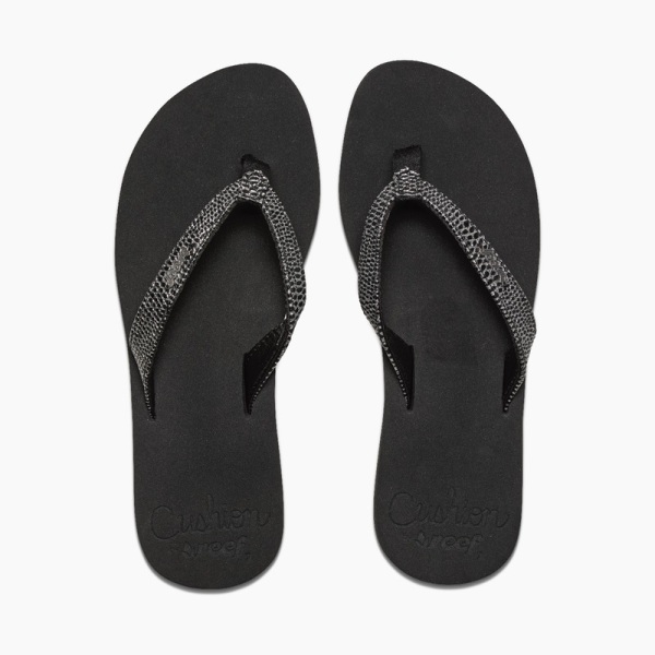 Women's Reef Star Cushion Sassy Flip Flops Black / Silver | uxx3Oq4qT9i